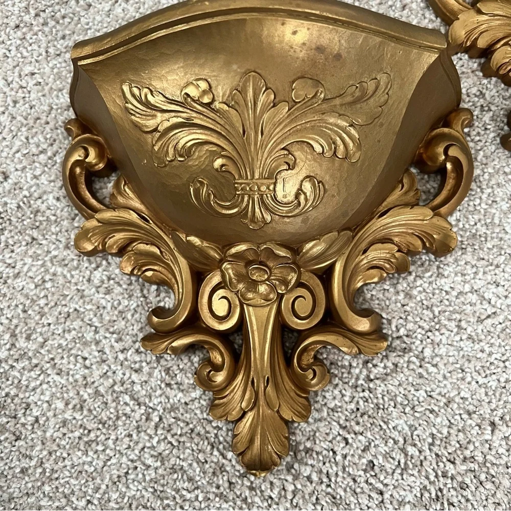 Vintage 1978 Homco Gold Plastic Wall Pocket Sconces/Planters Hollywood Regency - Picture 2 of 5